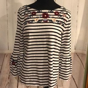 Striped Floral Embroidered J Crew Top - Medium